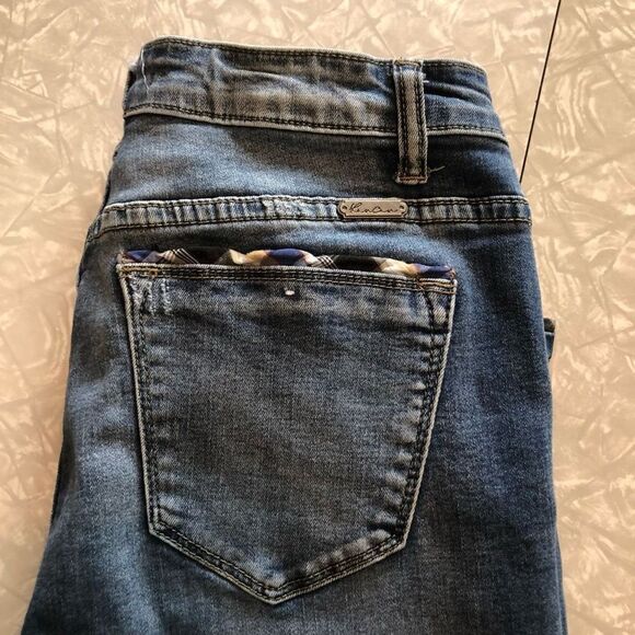 kancan skinny jeans size 9 plaid hem distressed 28 long holes med wash - Picture 8 of 13